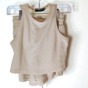 Automet Beige Waffle Knit Lounge Set –Women’s Small – Tank & Shorts Matching Set